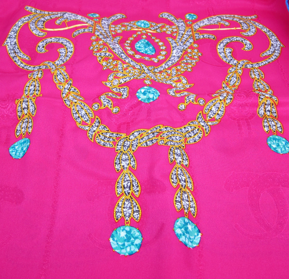 Cartier Vintage Must De Cartier Jewelry Motif Fucshia Pink Silk Scarf