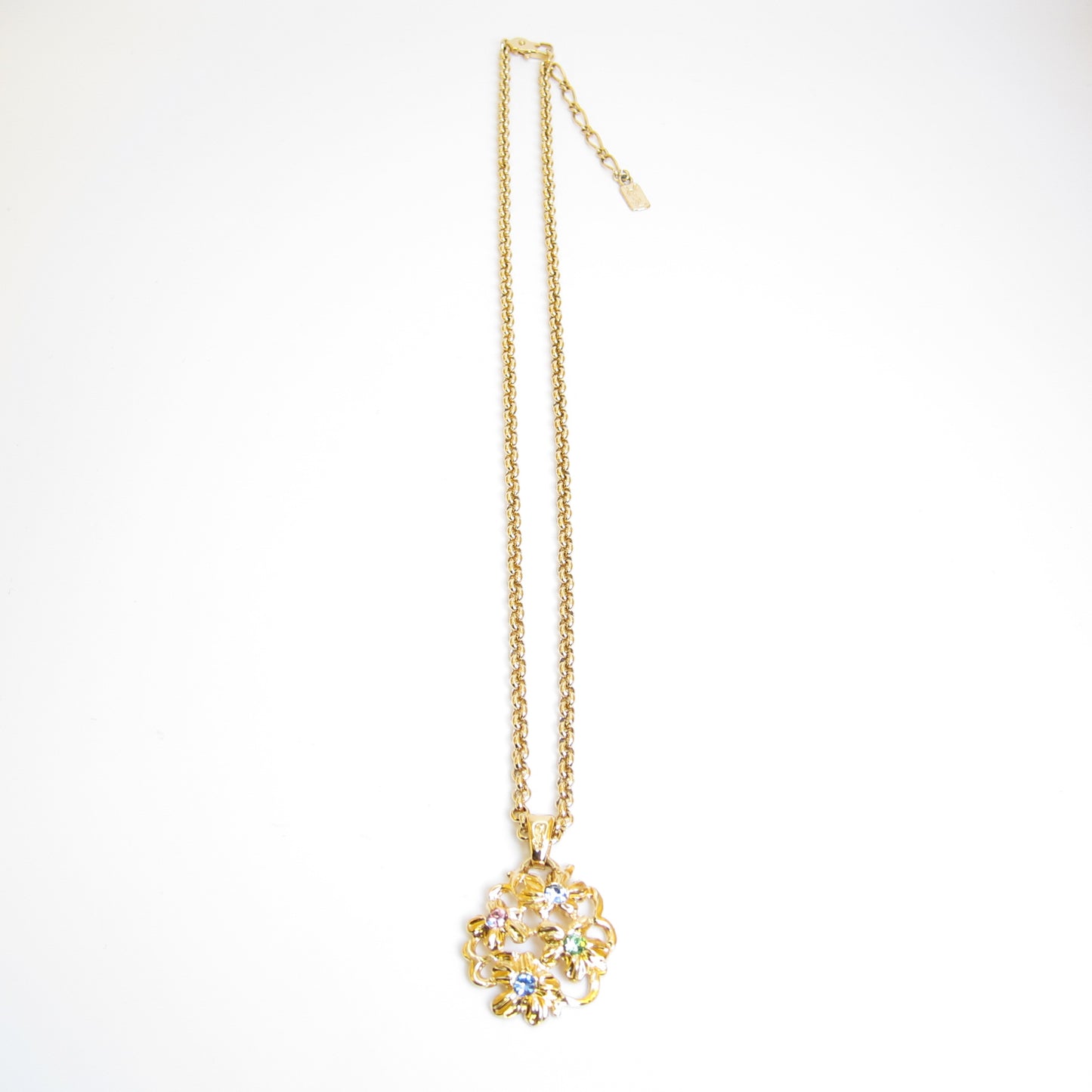 Yves Saint Laurent Vintage Flower Motif and Multi Color Stone Golden Necklace