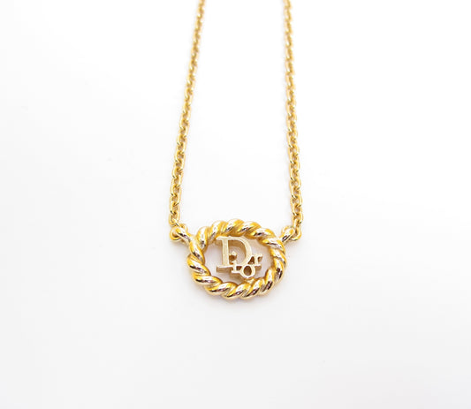Christian Dior Vintage Dior Logo in Twist Oval Shape Golden Necklace