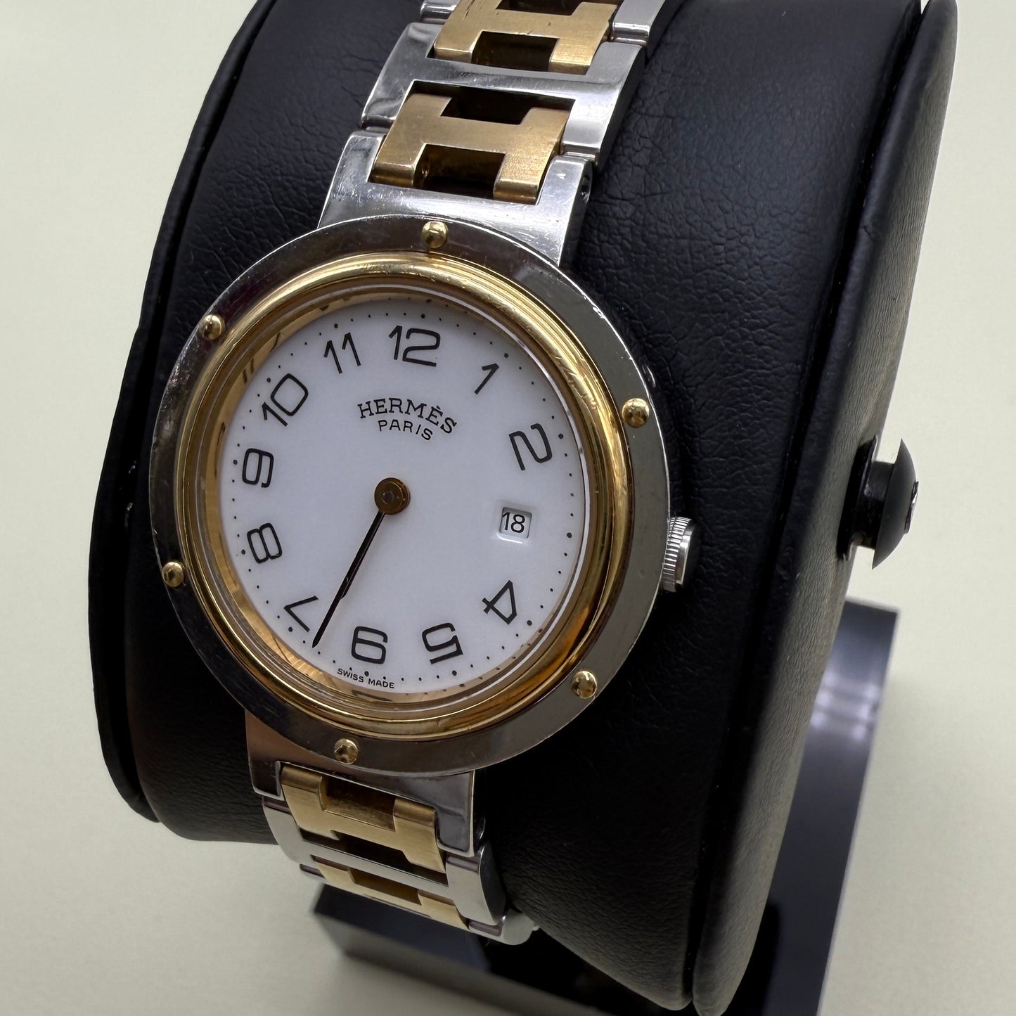 Hermes Vintage Clipper White Face with Date and H Bracelet Men's Watch