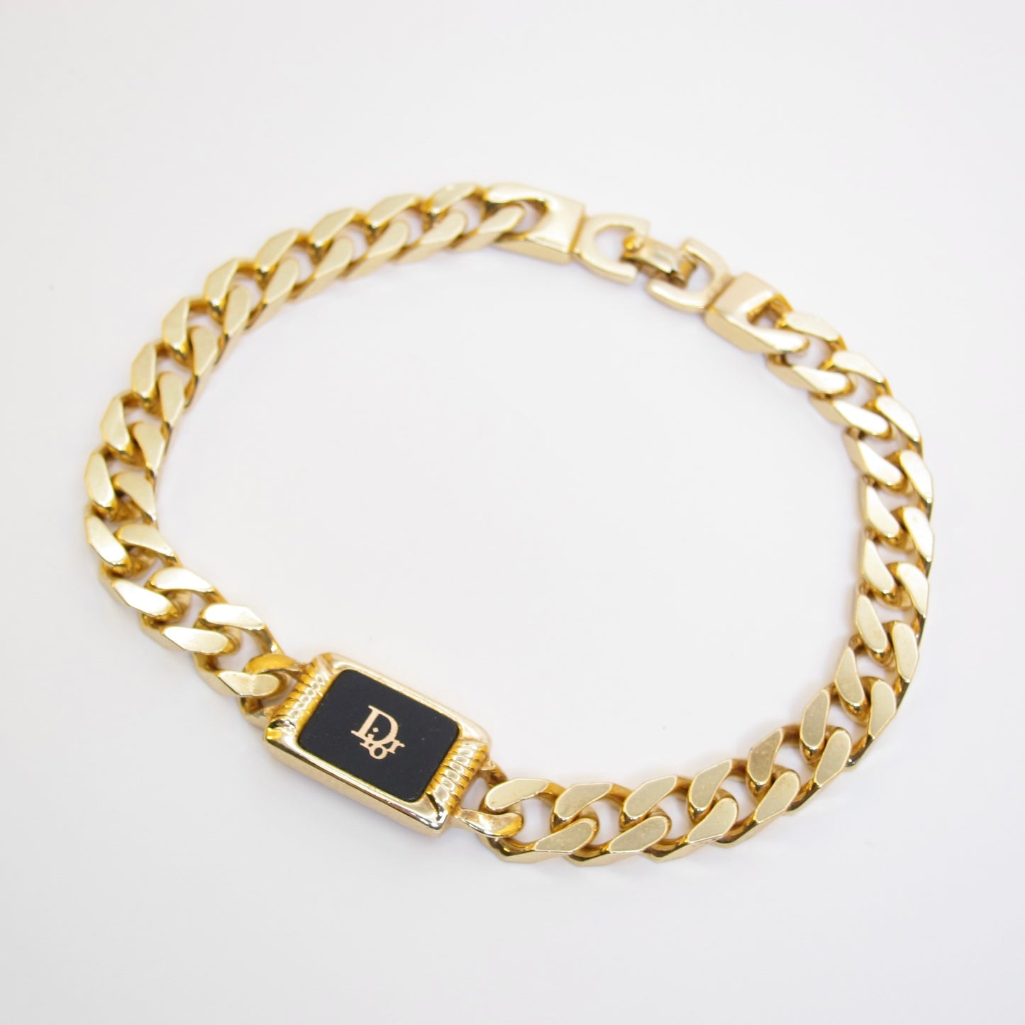 Christian Dior Vintage Dior Logo on Rectangle Black and Golden Bracelet