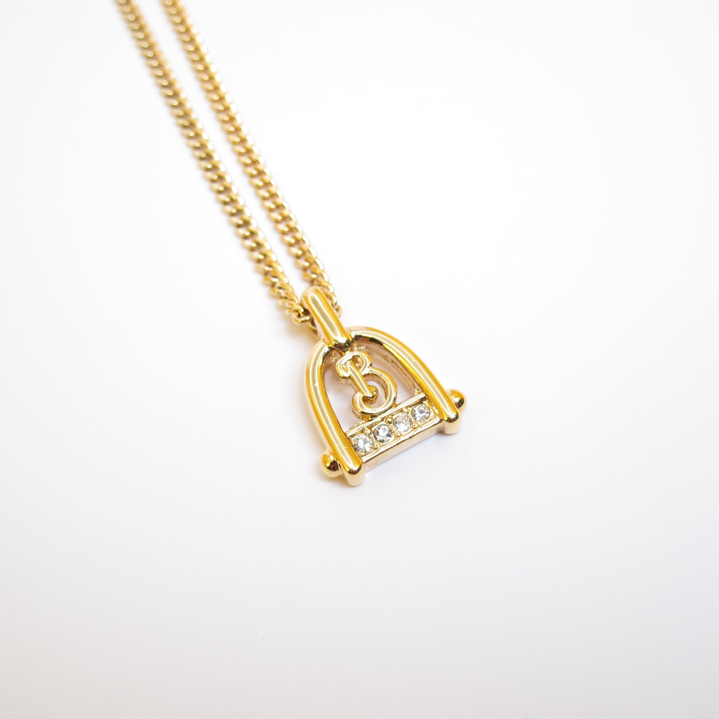 Burberry Vintage B Logo and Rhinestone Golden Necklace
