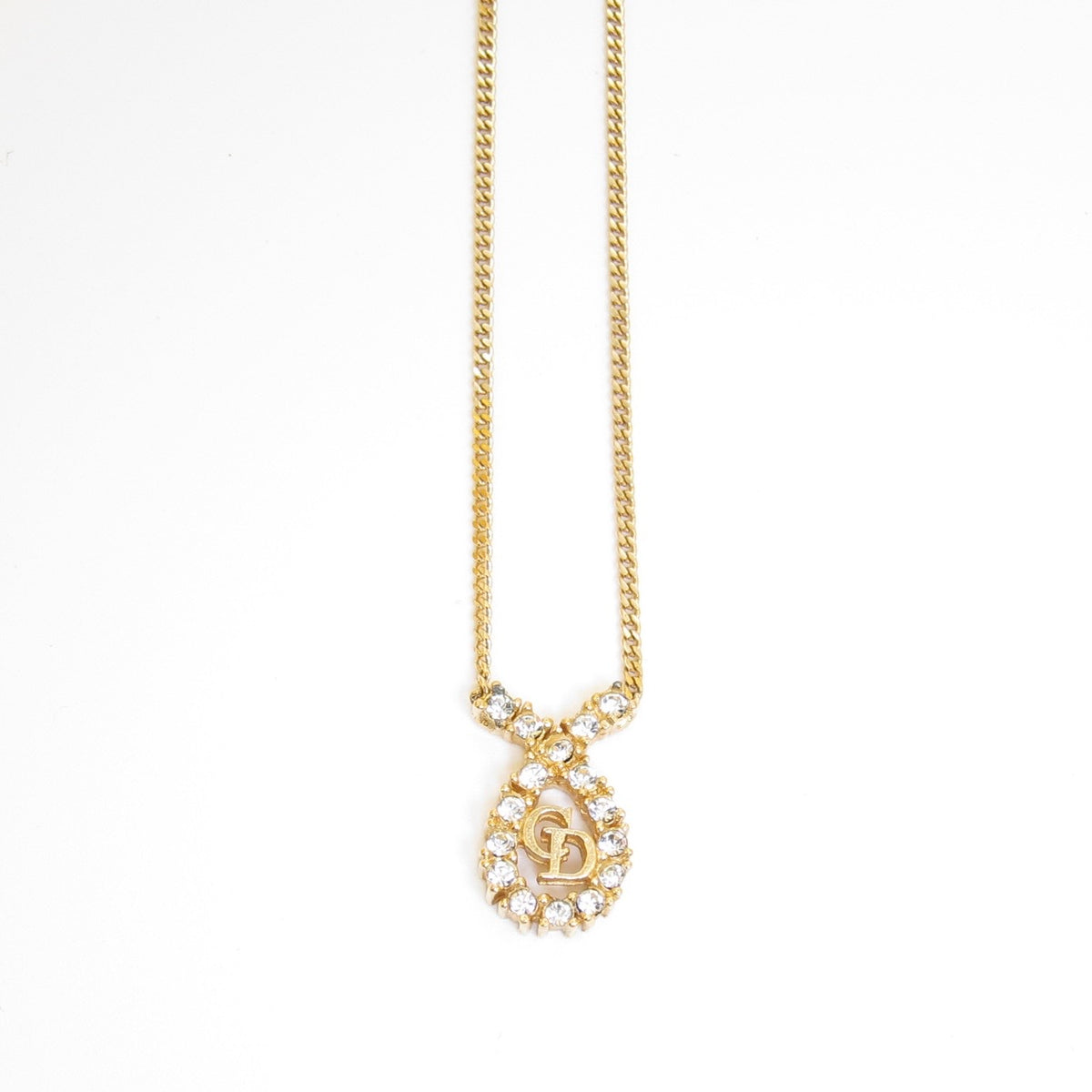 Christian Dior Vintage Rhinestone Halo CD Logo Gold-Tone Necklace