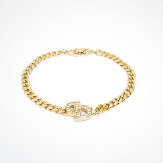 Christian Dior Vintage CD Logo with Rhinestone Golden Bracelet