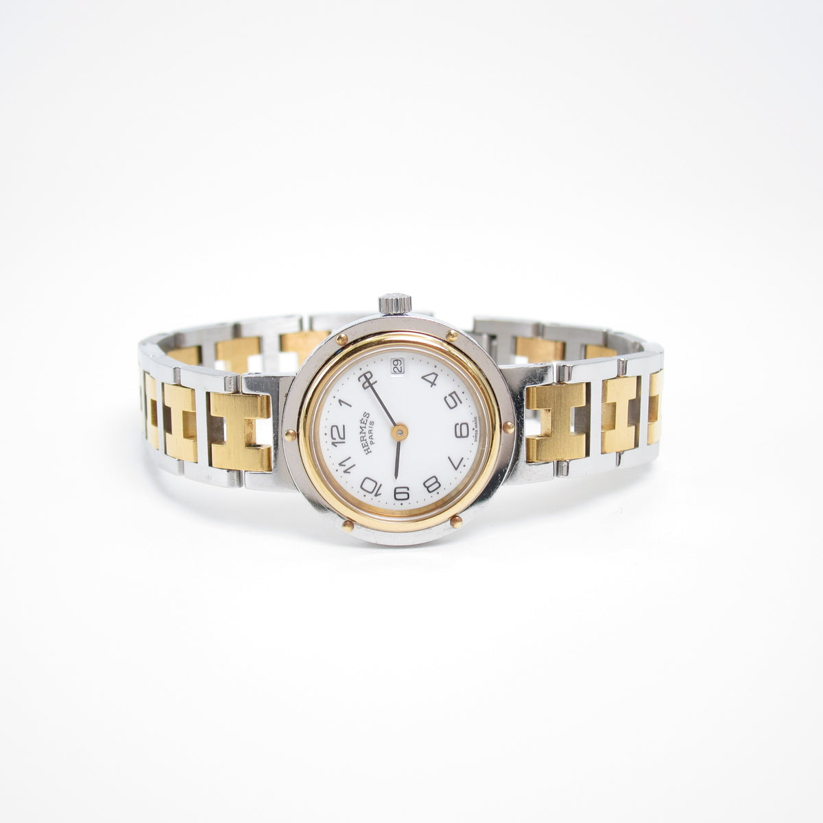Hermès Vintage Clipper Two-Tone Watch with Box and Guarantee
