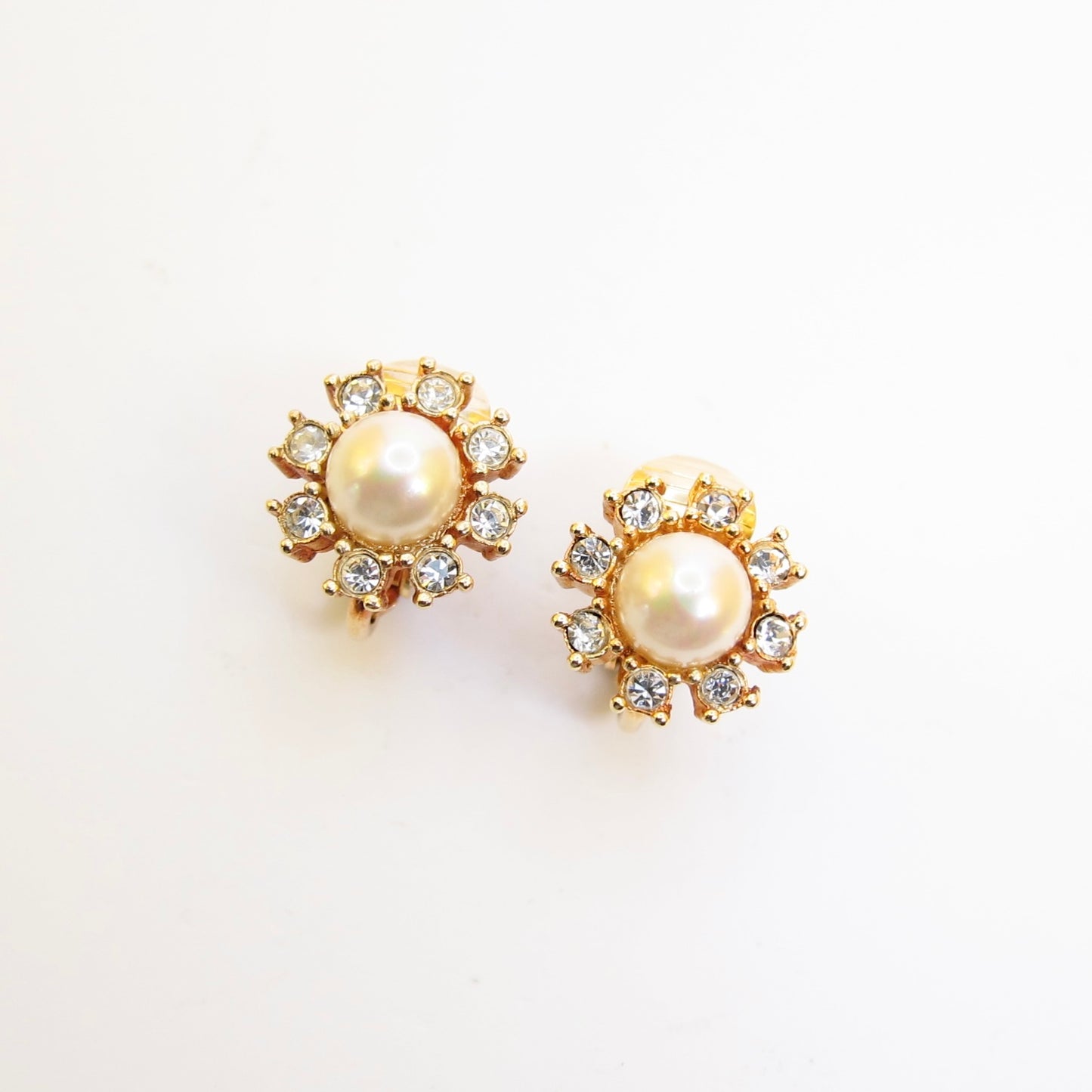 Christian Dior Vintage Pearl and Rhinestone Golden Clip-on Earrings