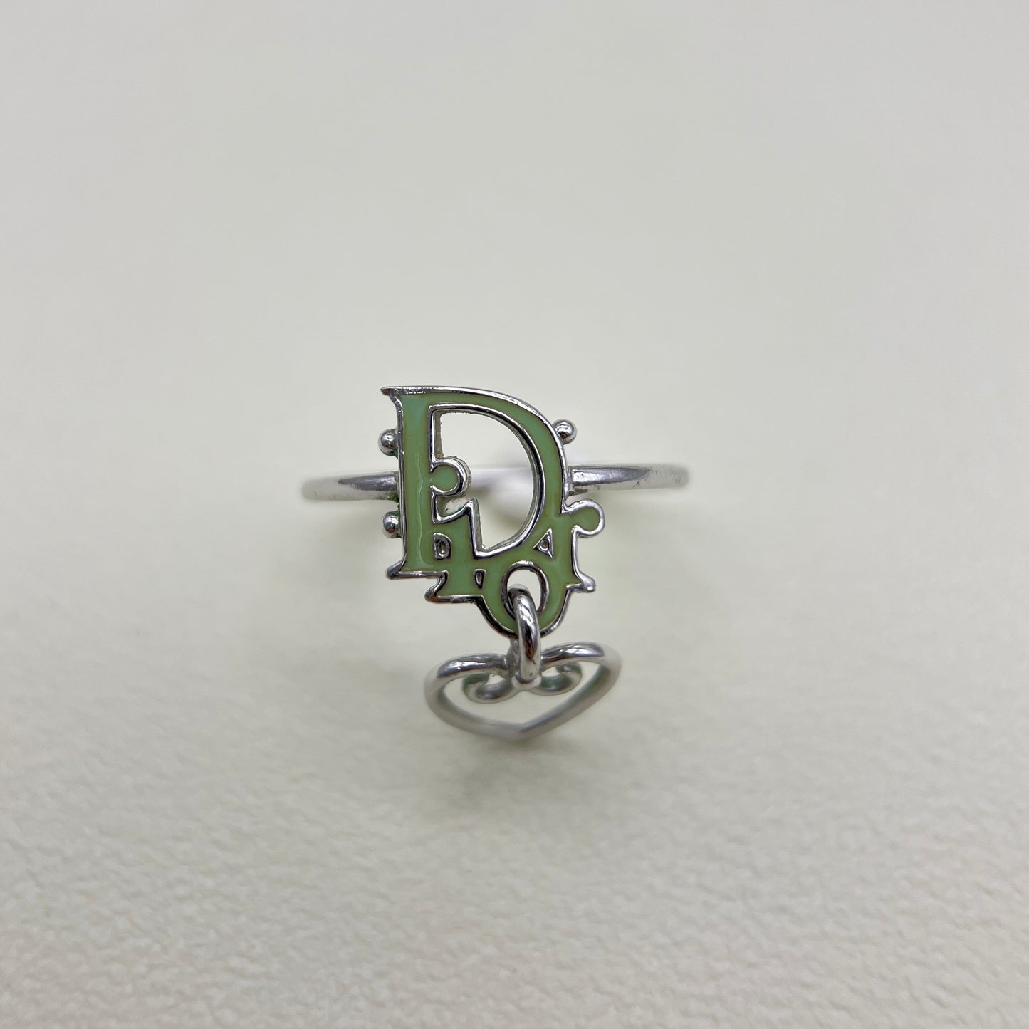 Christian Dior Vintage Dior Logo and Heart Silver Ring #13.5
