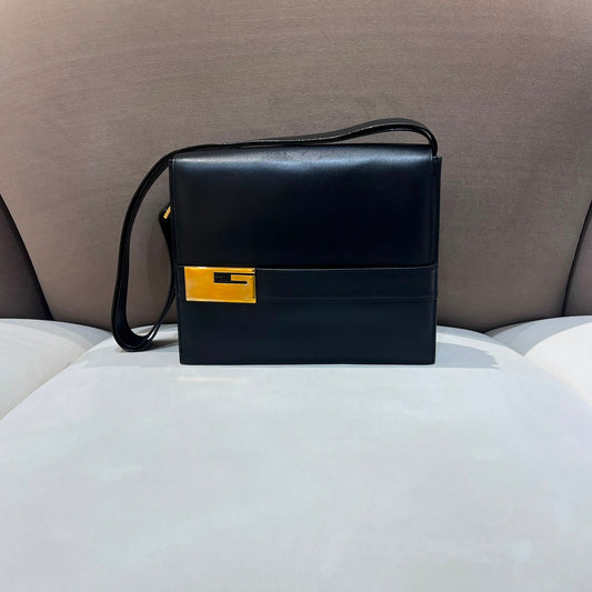Gucci Vintage Black Leather G-Square Shoulder Bag