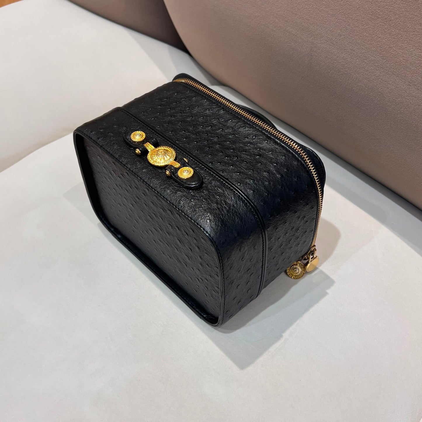 Versace Black Ostrich Leather Vanity Bag