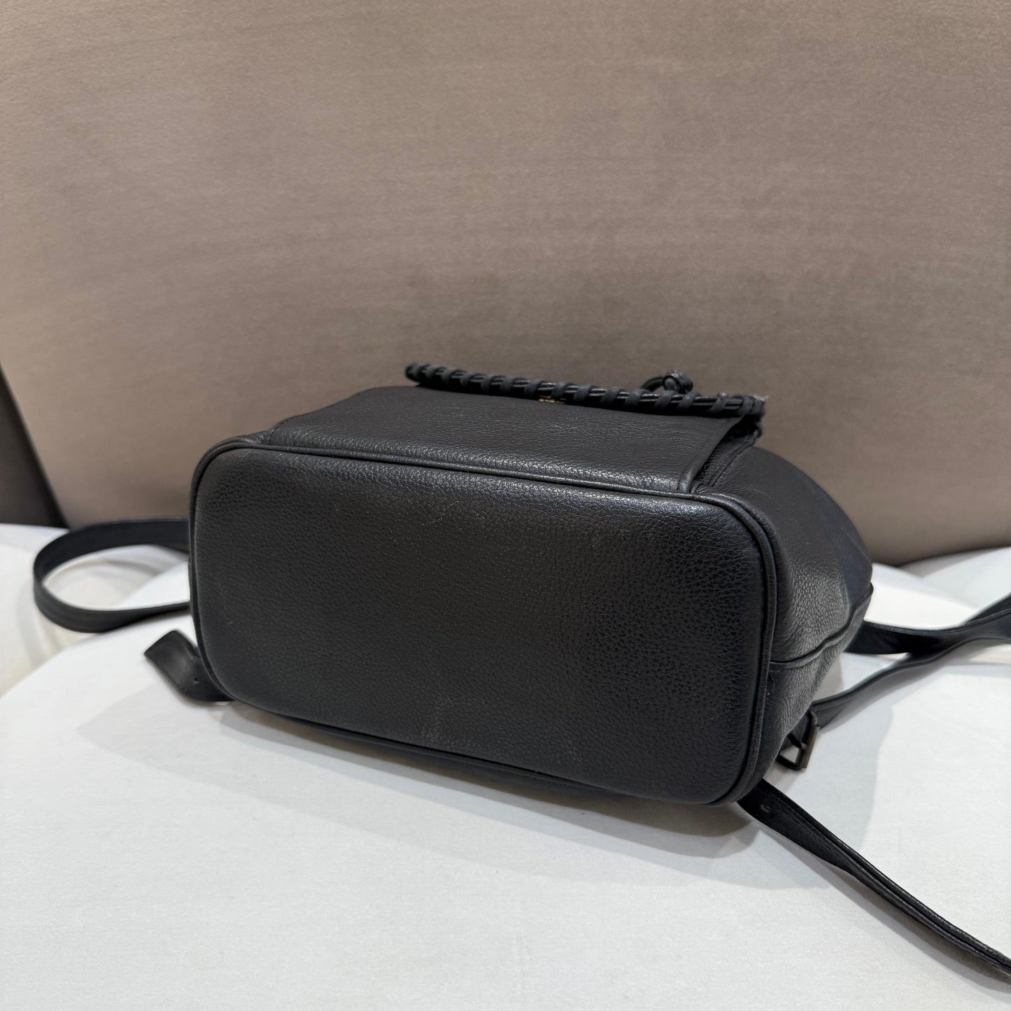 Yves Saint Laurent Vintage Black Leather Drawstring Backpack