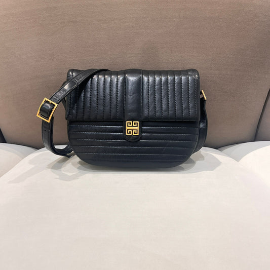 Givenchy Vintage Black Quilted Leather 4G Logo Flap Shoulder Bag