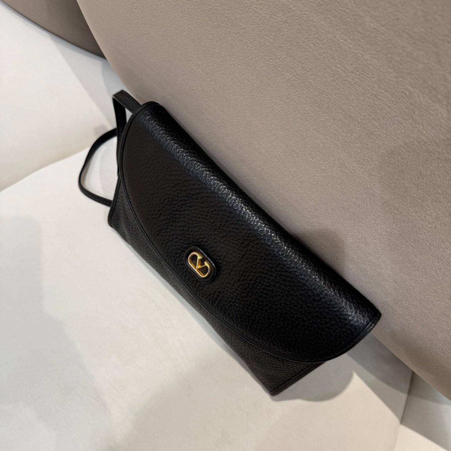 Valentino Garavani Vintage Black Leather V Logo Shoulder Bag