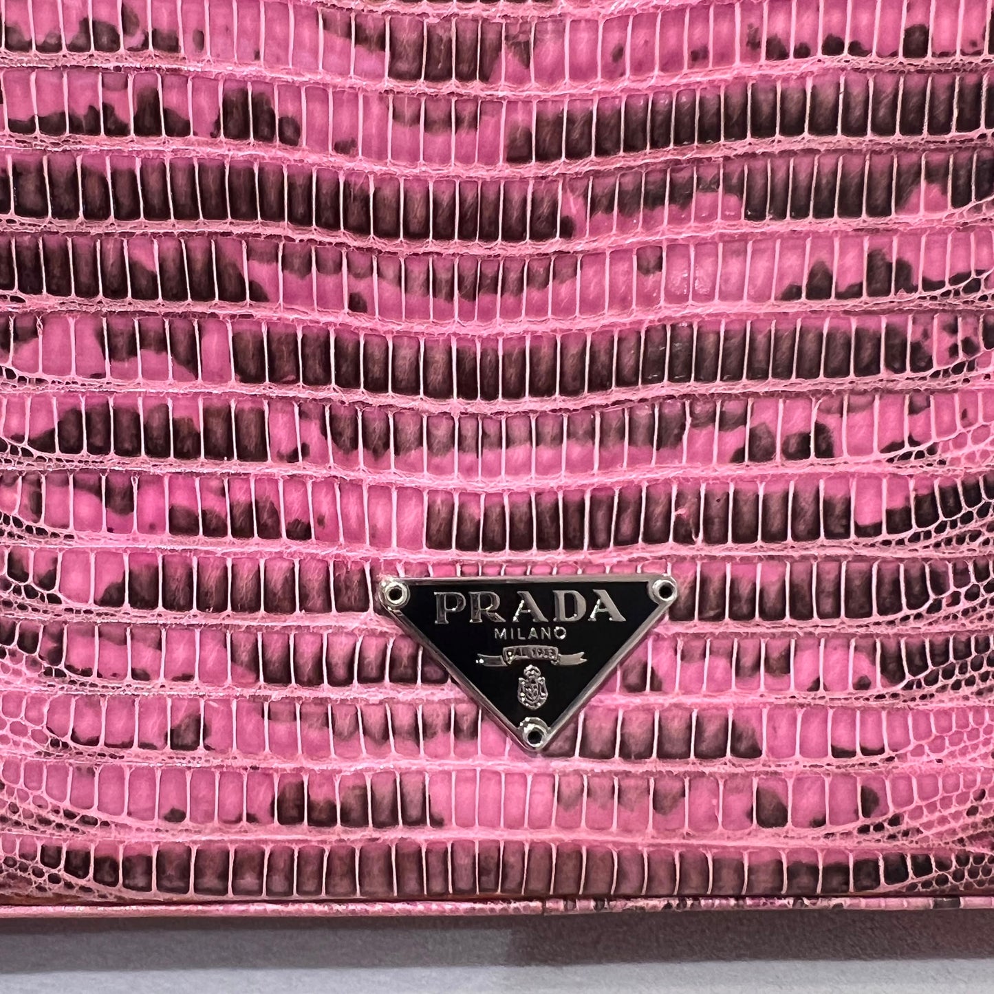 Prada Vintage Pink Lizard-Textured Leather Clutch Pouch