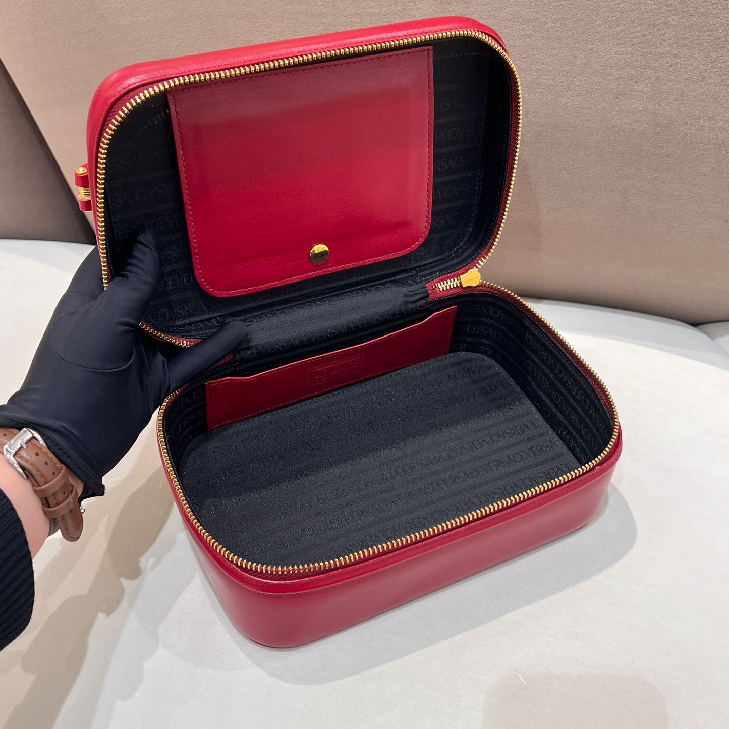 Versace Vintage Red Leather Vanity Handbag