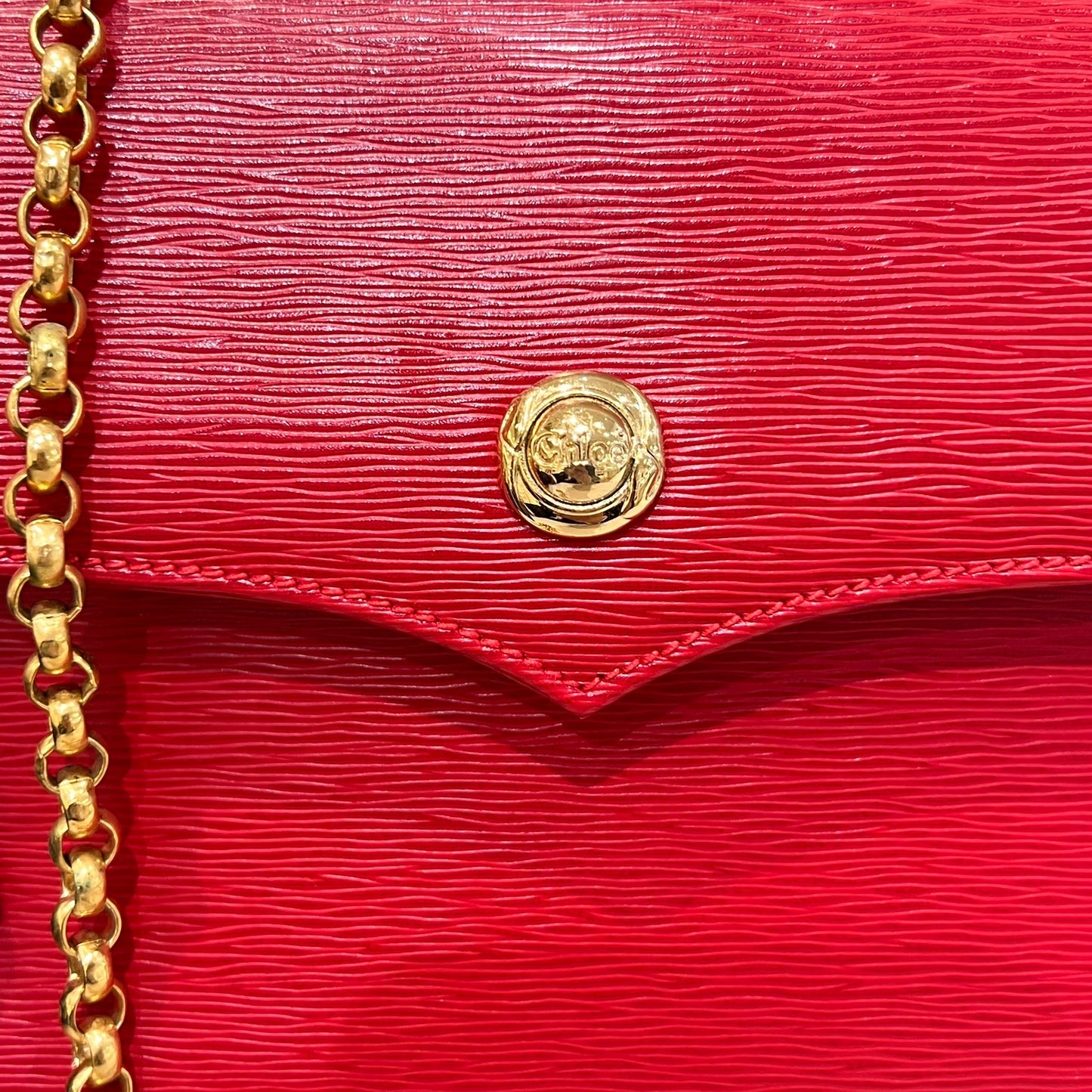 Chloé Vintage Red Grained Leather Chain Shoulder Bag