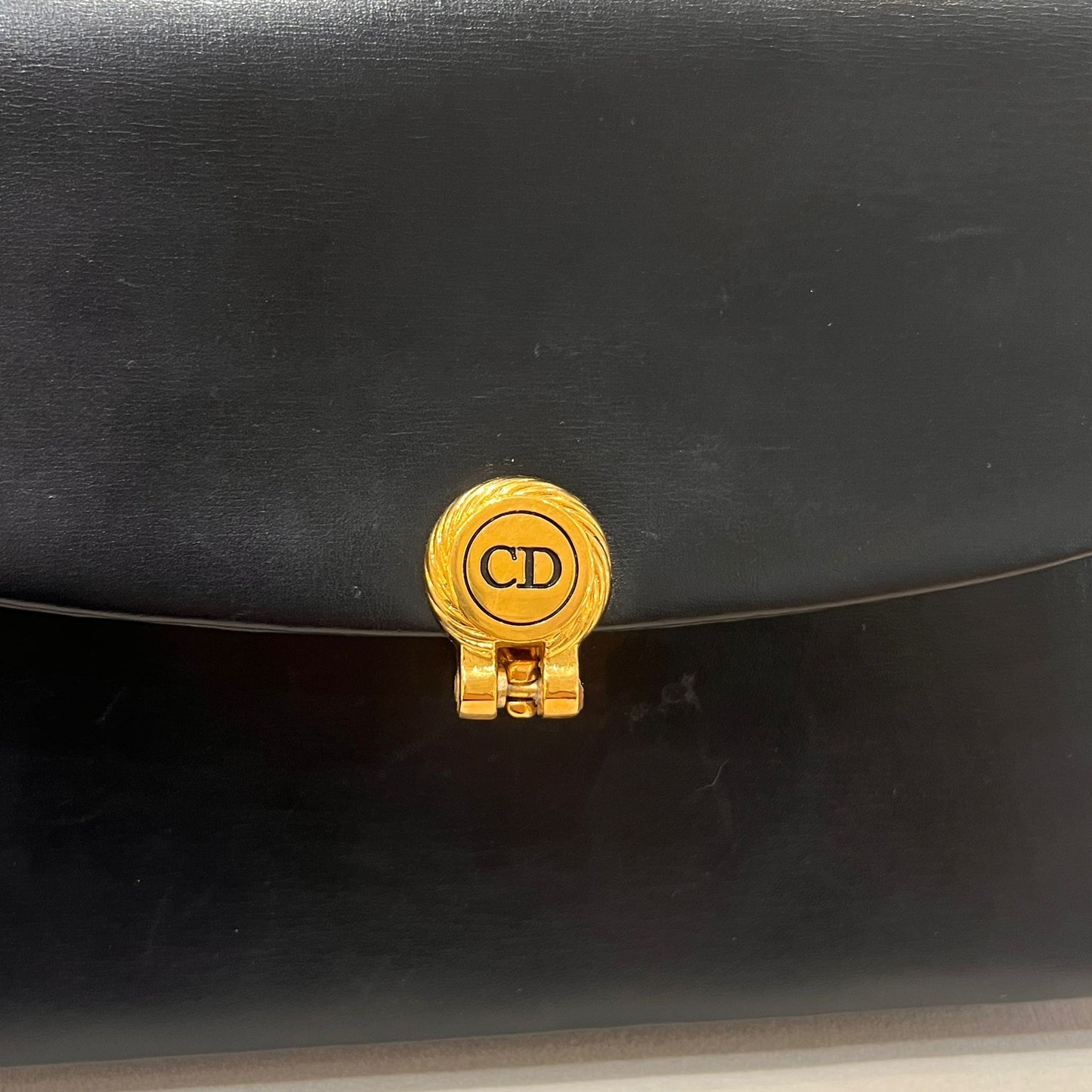Christian Dior Vintage Black Leather Cd Chain Shoulder Bag