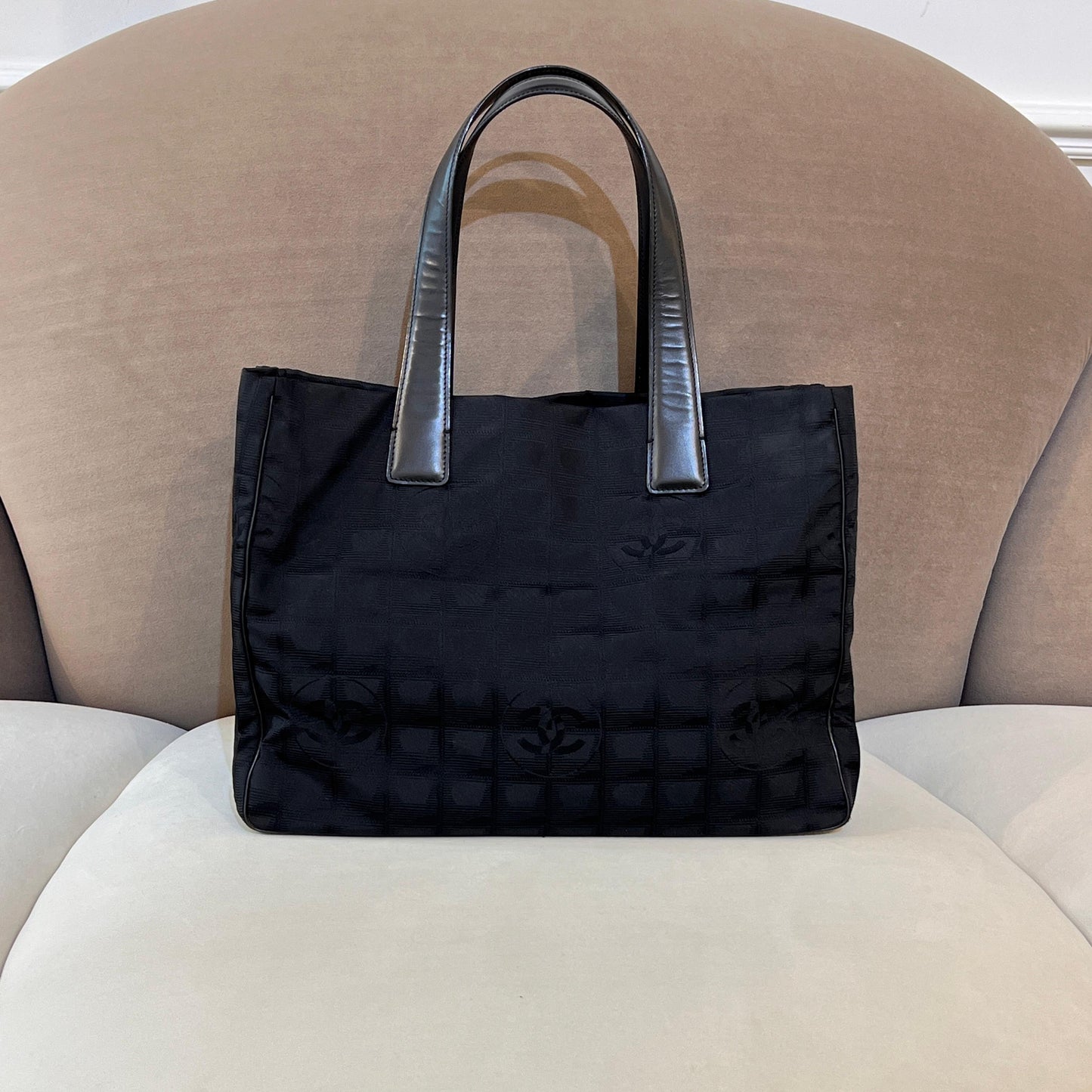 Chanel Vintage New Travel Line Black Nylon Tote Bag