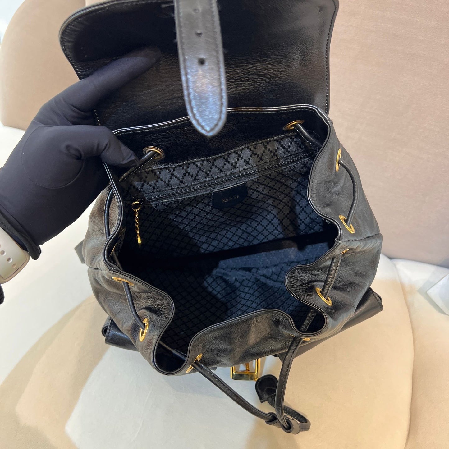 Gucci Vintage Bamboo Black Leather Backpack