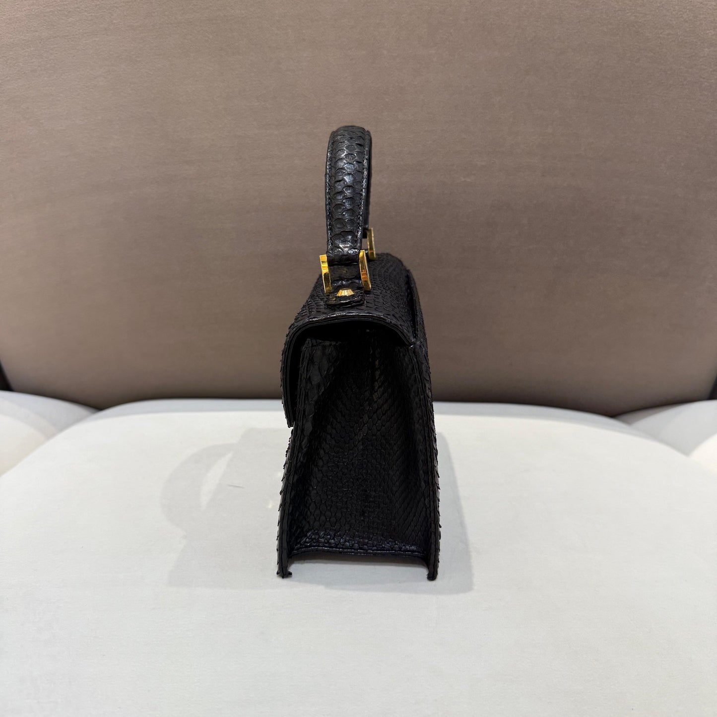 Versace Vintage Black Python Textured Top Handle Handbag