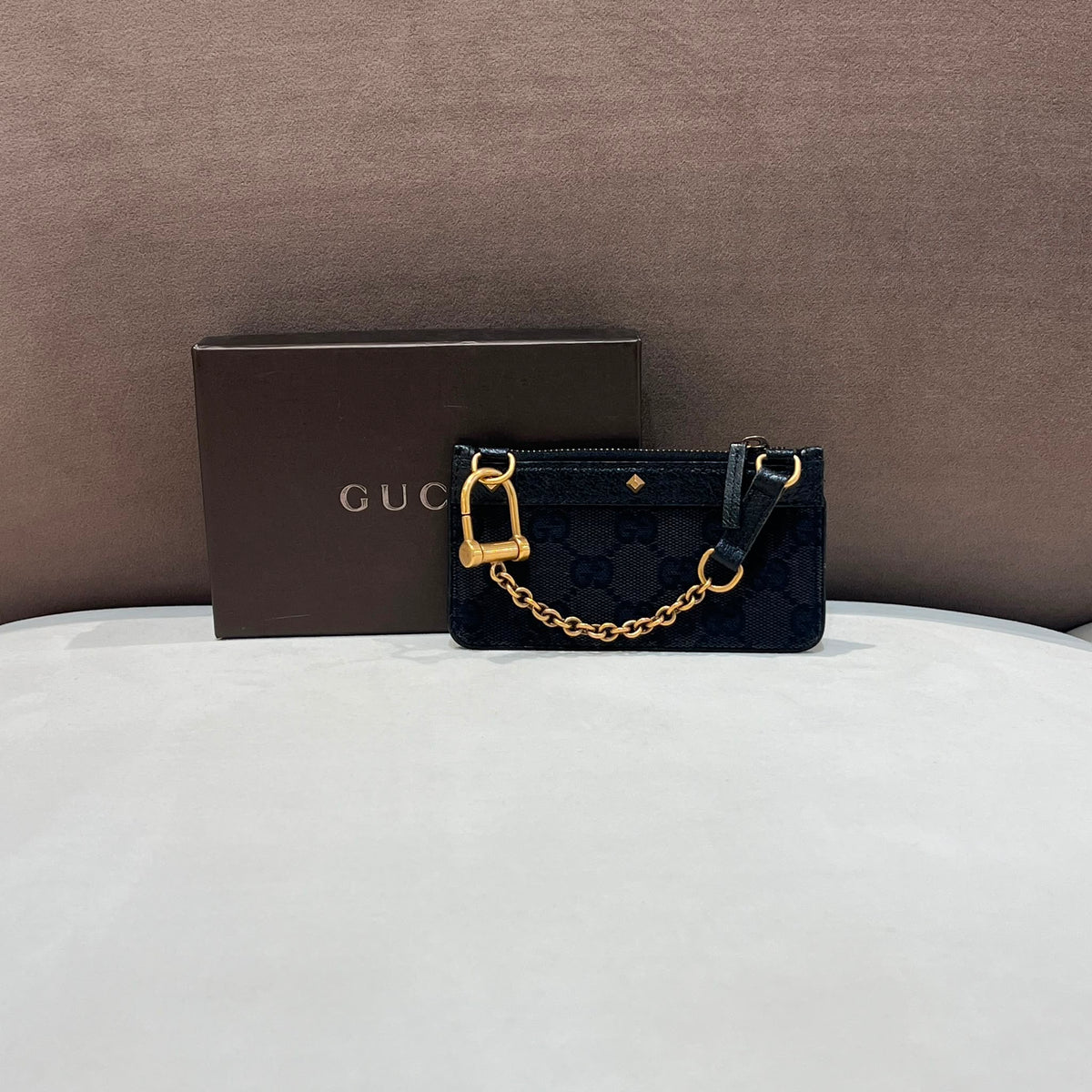 Gucci Vintage Black GG Canvas Studded Shoulder Bag