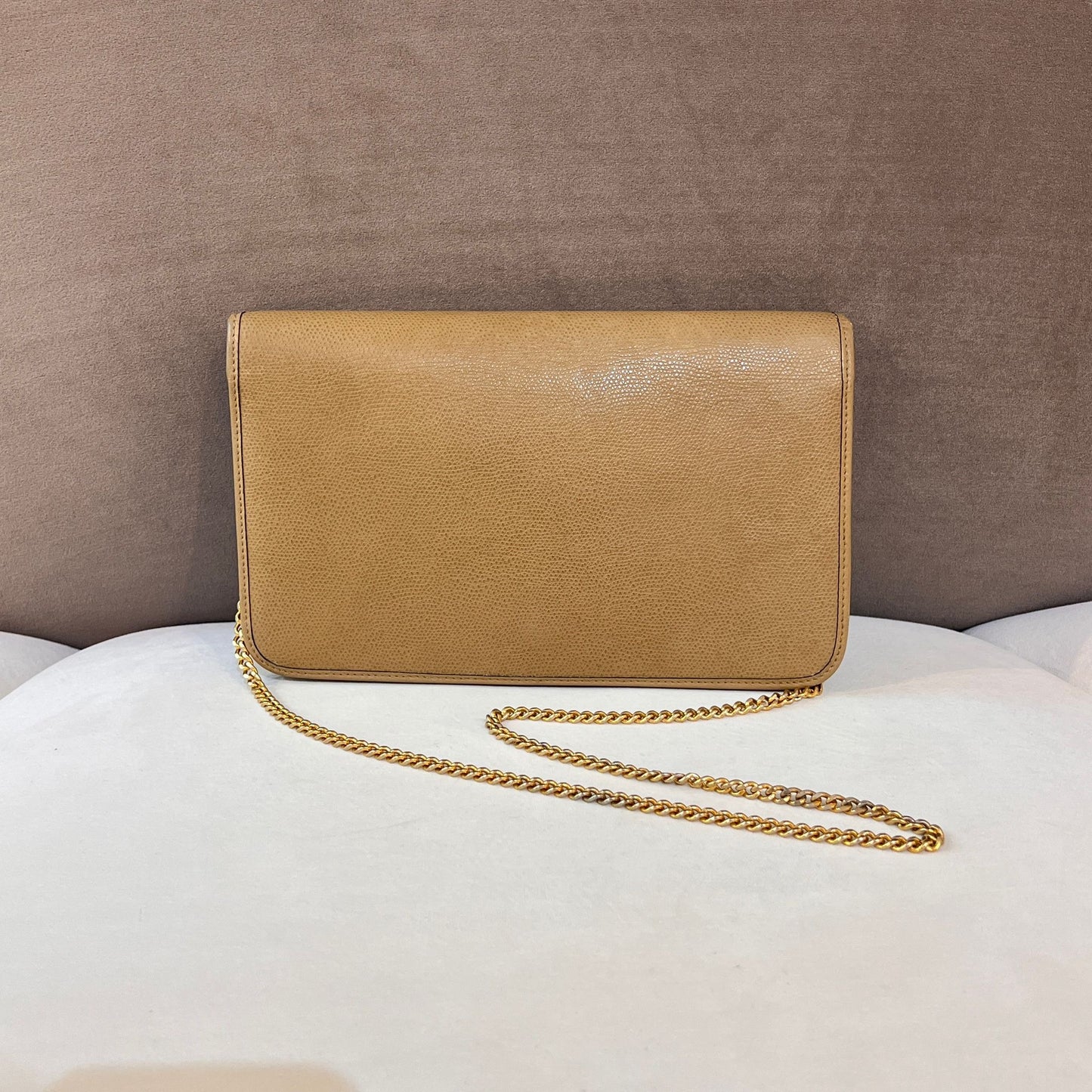 Christian Dior Vintage Honeycomb Beige Leather Chain Shoulder Bag