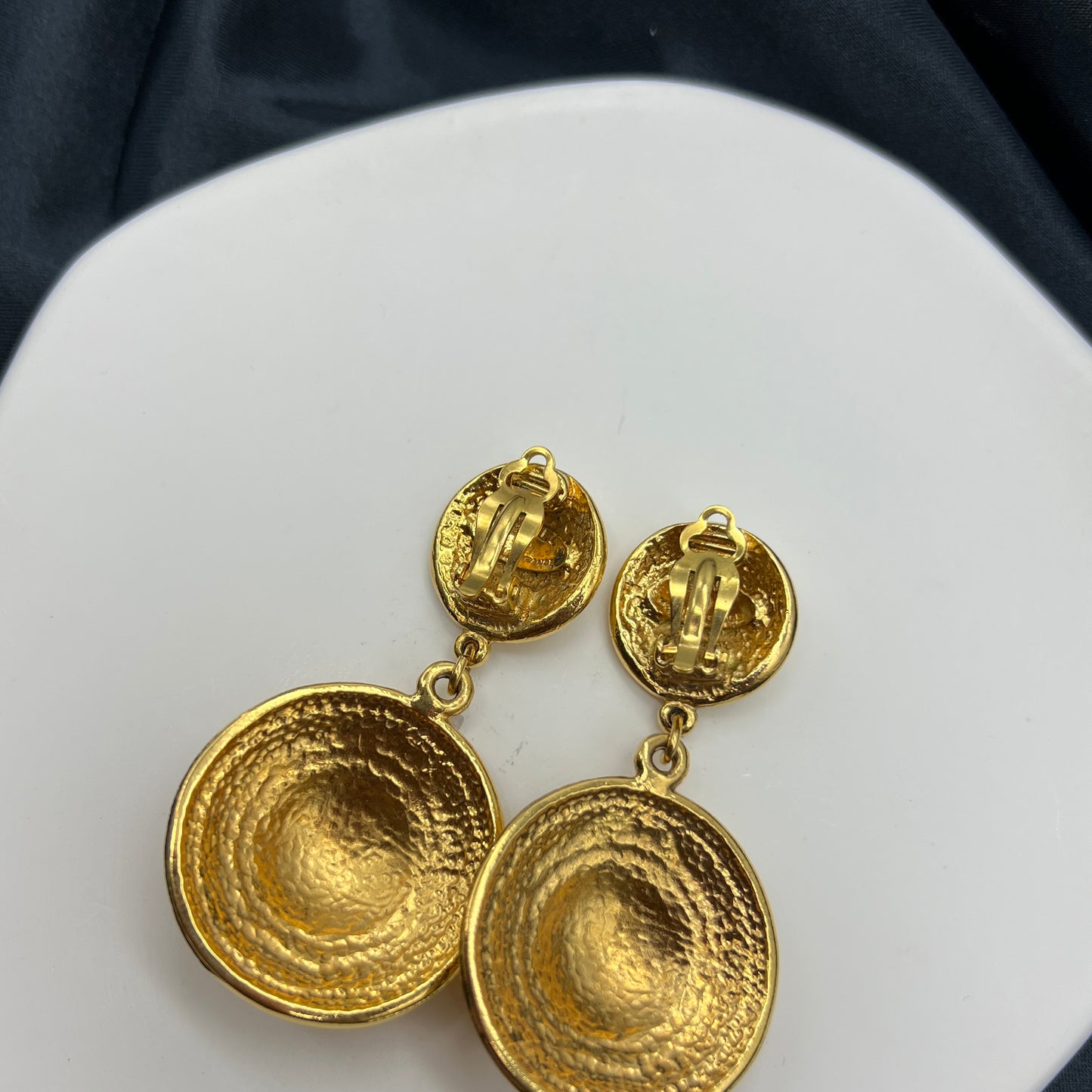 Chanel Gold Color Logo Swing Clip-On Earrings