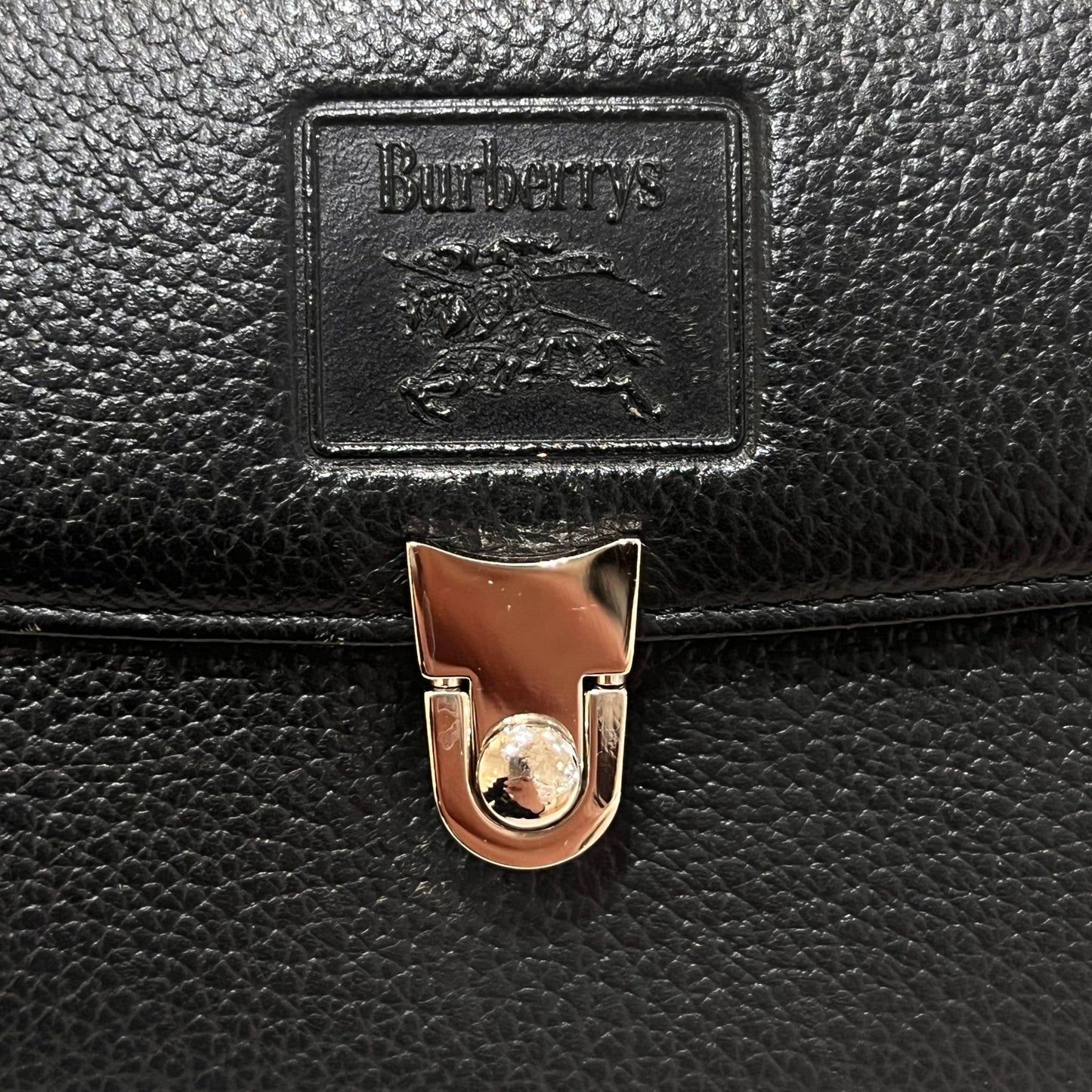 Burberry Vintage Black Grained Leather Cylindrical Top Handle Bag