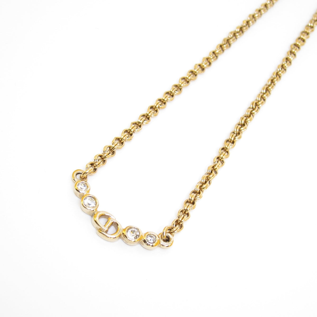 Christian Dior Vintage Rhinestone CD Station Gold-Tone Necklace