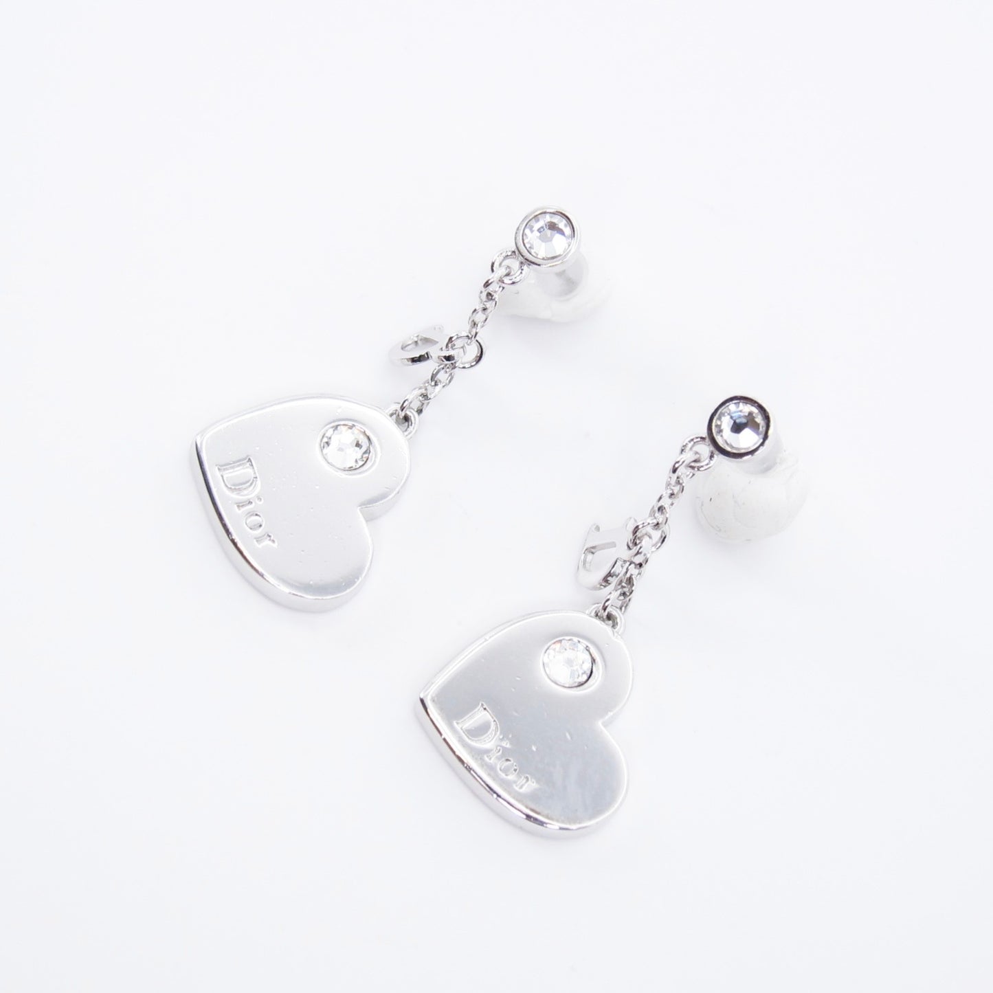 Christian Dior Vintage D Logo and Heart Dangle Silver Earrings