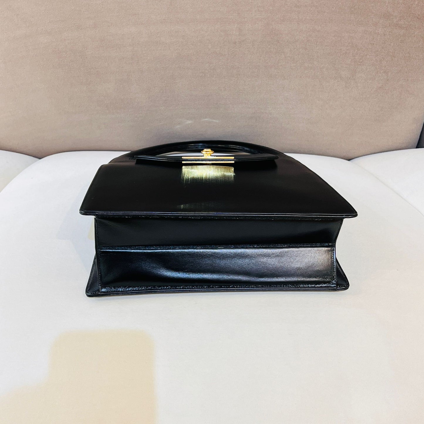 Christian Dior Vintage Black Smooth Leather Gold Logo Top Handle Bag