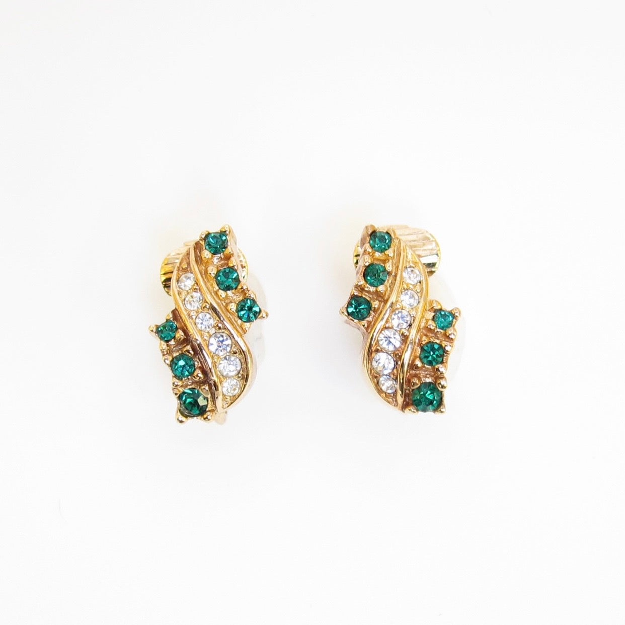 Christian Dior Vintage Green Crystal Wave Clip-On Earrings