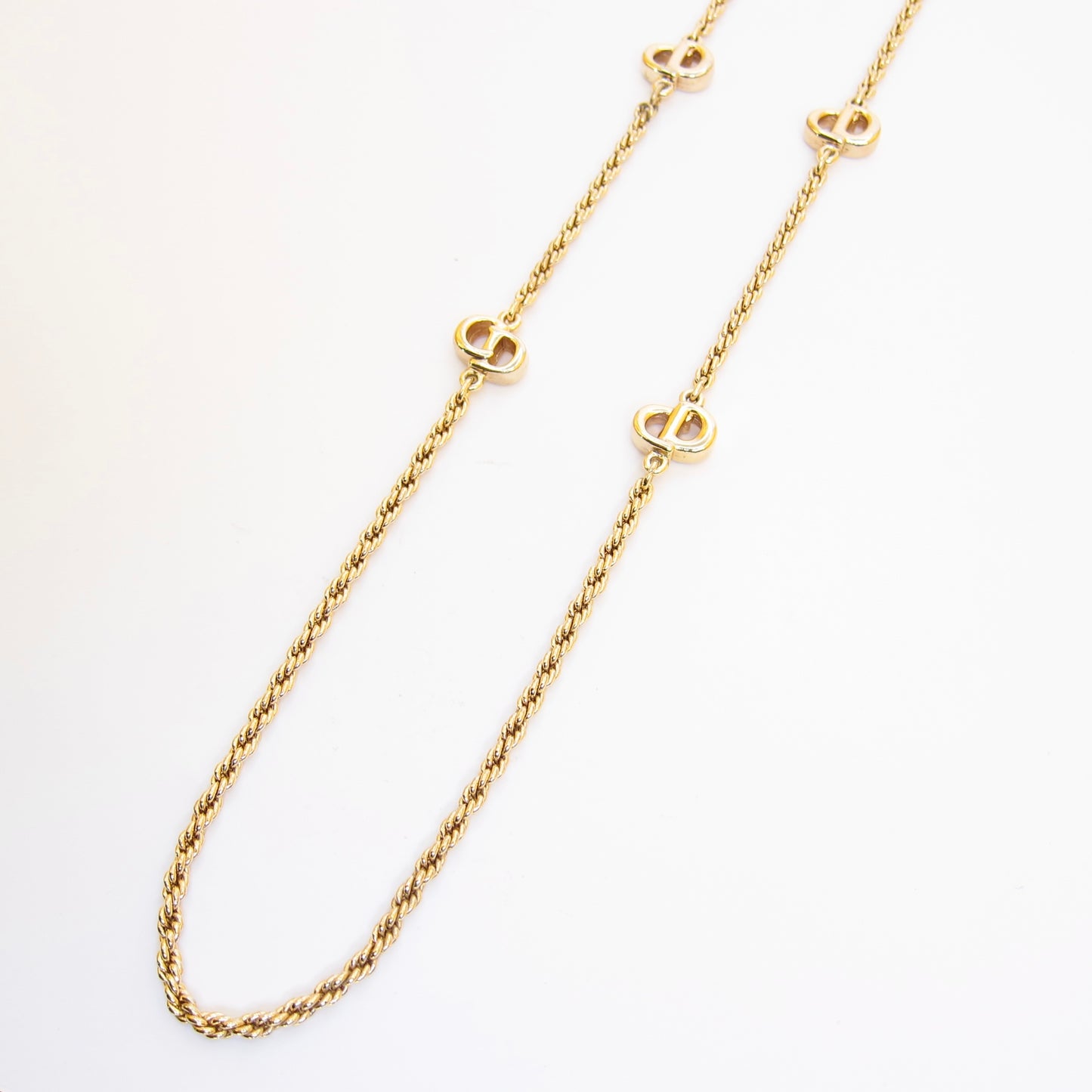 Christian Dior Vintage CD Logo Golden Long Necklace