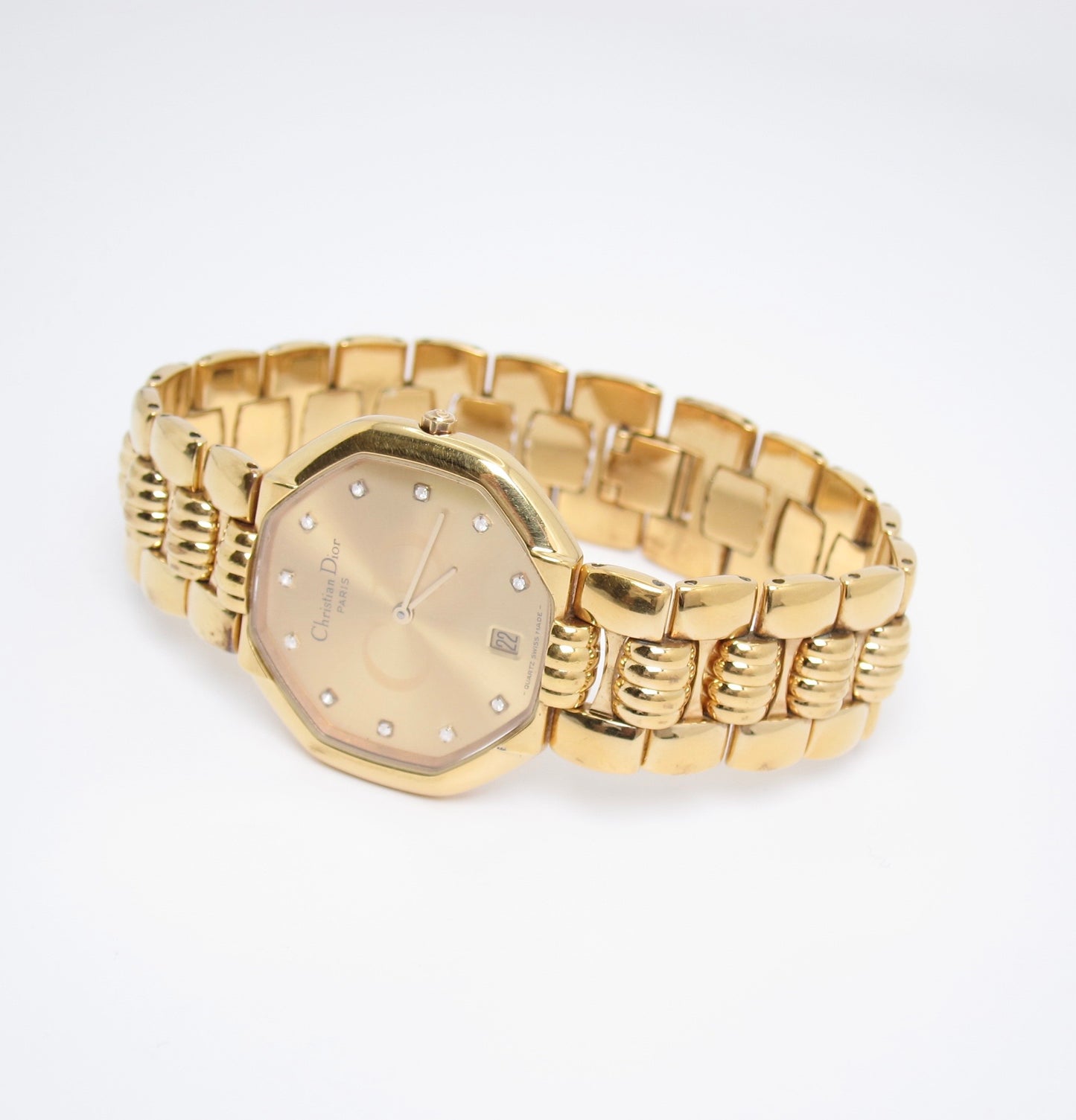 Christian Dior Vintage Octagon Golden and Diamond Dial Quartz Watch