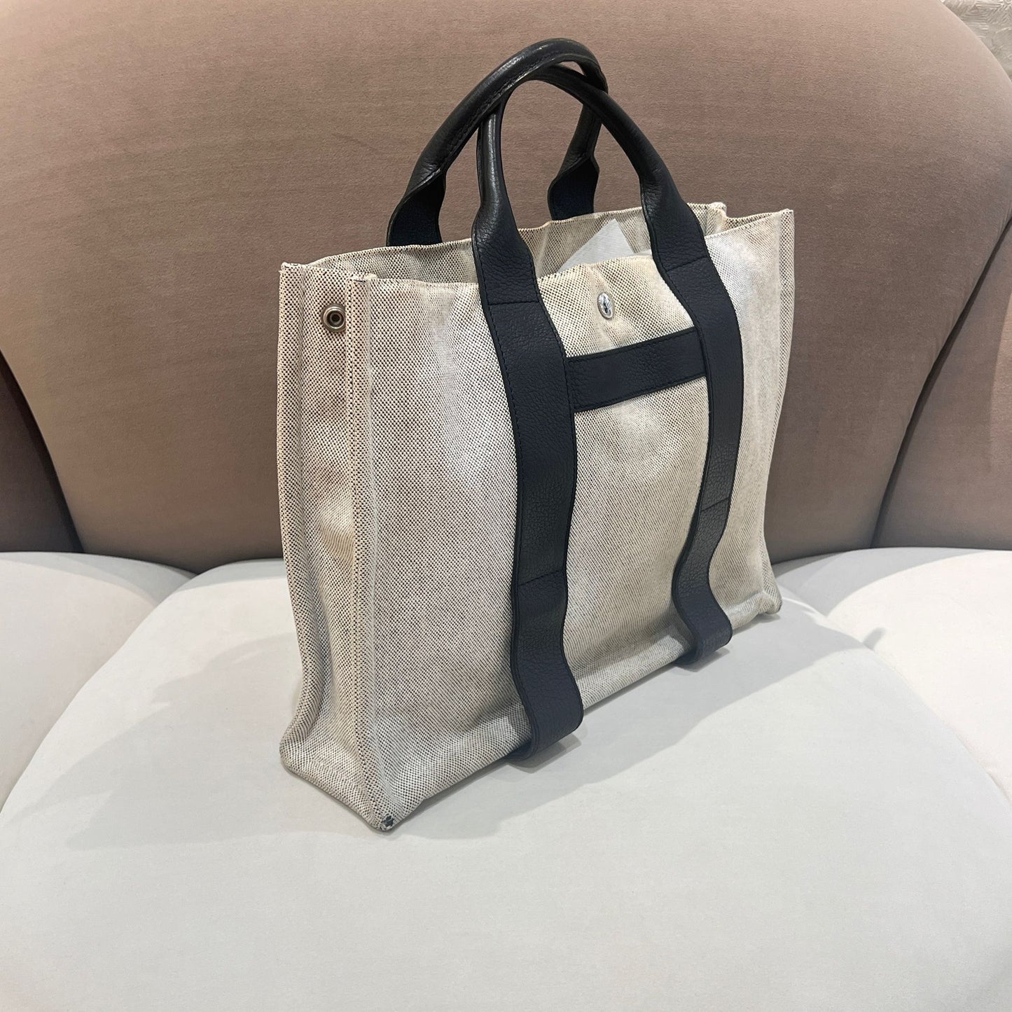 Hermès Sac Arne Mm Canvas Leather Strap Tote Bag