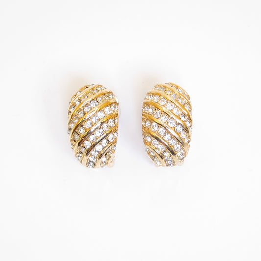 Christian Dior Vintage Rhinestone Golden Clip-on Earrings