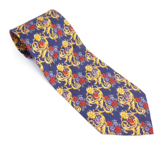 Christian Dior Vintage Blue and Golden Baroque Silk Tie