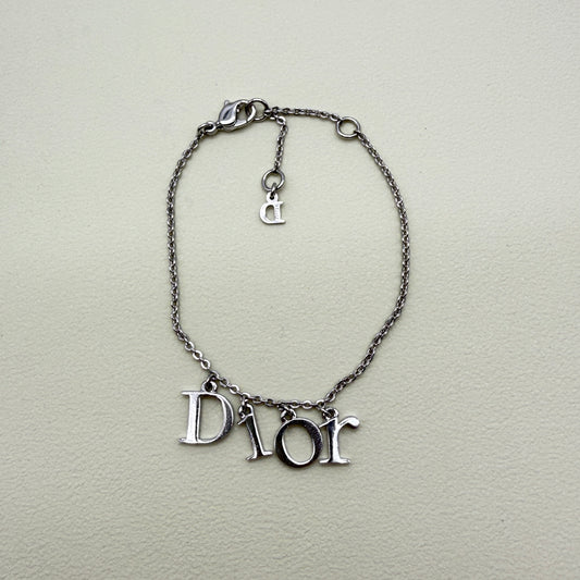 Christian Dior Vintage Dior Letter Charm Silver Bracelet