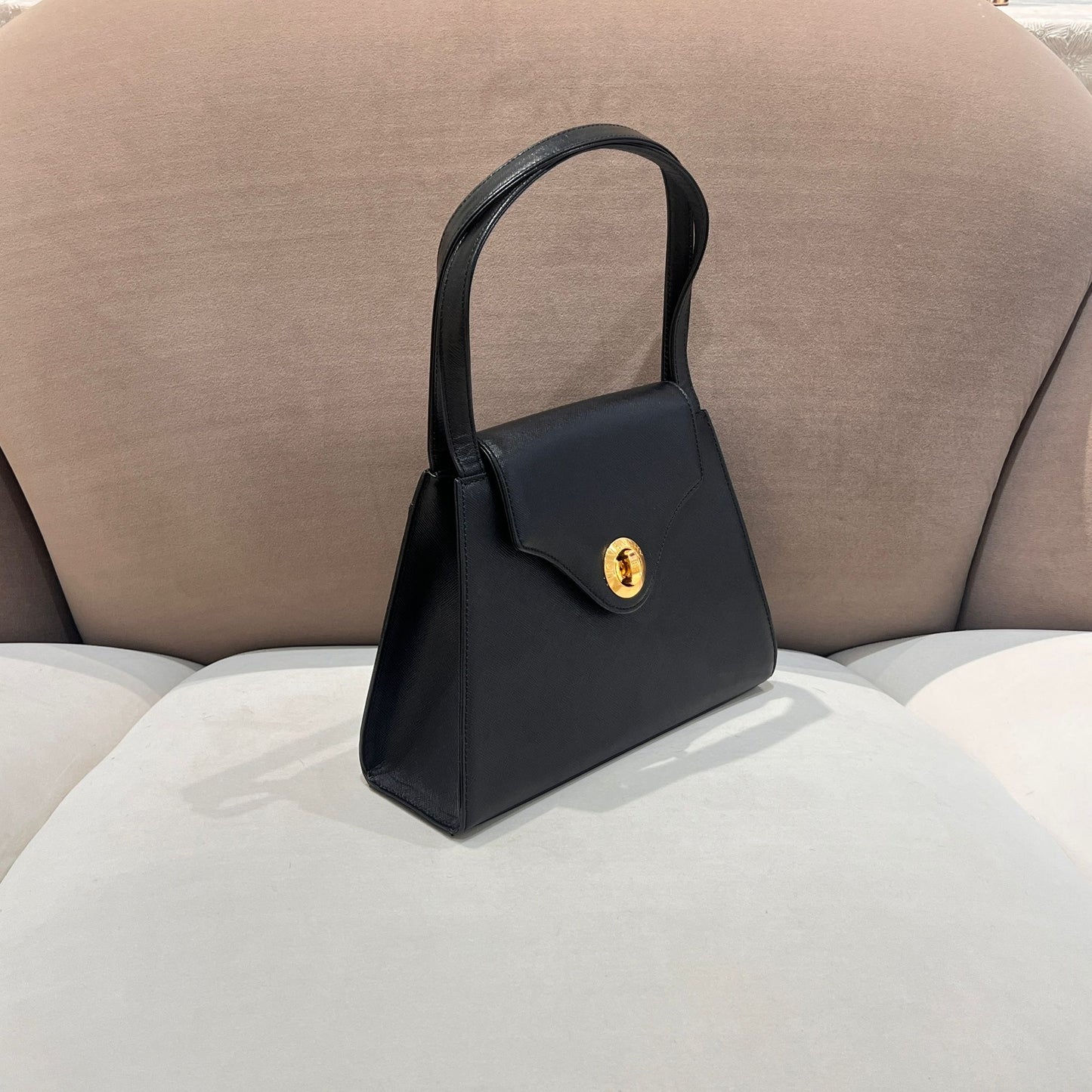 Givenchy Vintage Turn Lock Black Leather Handbag