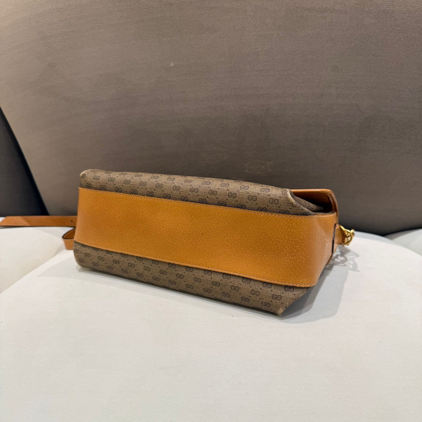Gucci Vintage Micro Gg Canvas Beige Leather Shoulder Bag