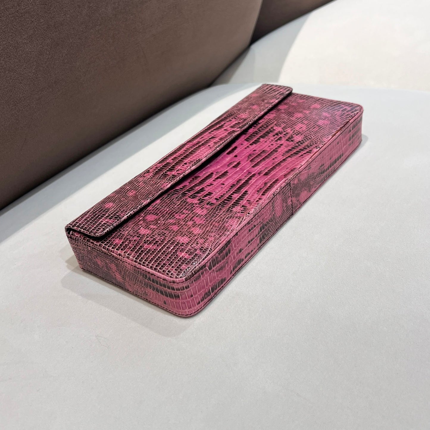 Prada Vintage Pink Lizard-Textured Leather Clutch Pouch