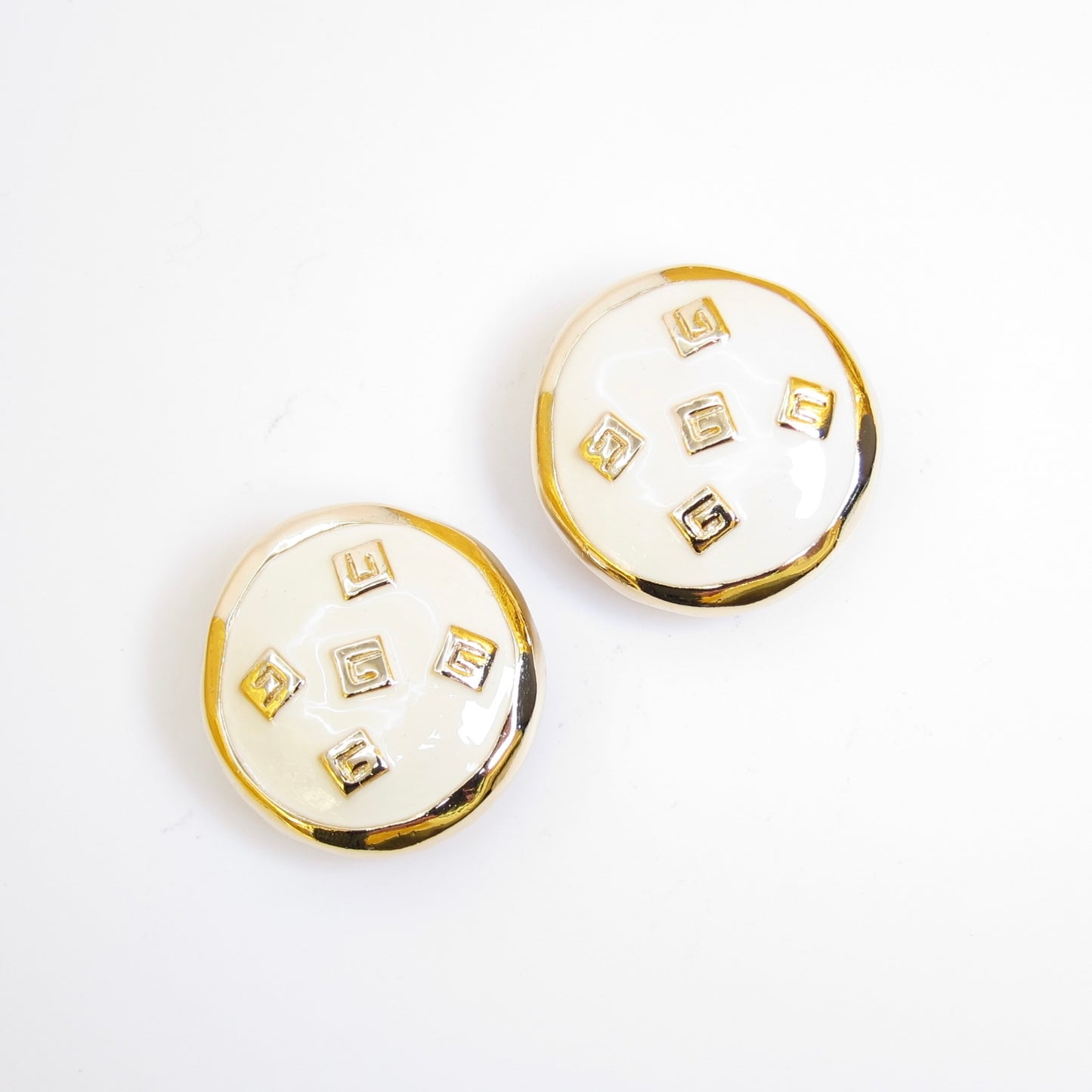 Givenchy Vintage G Logo on White and Golden Clip-on Earrings
