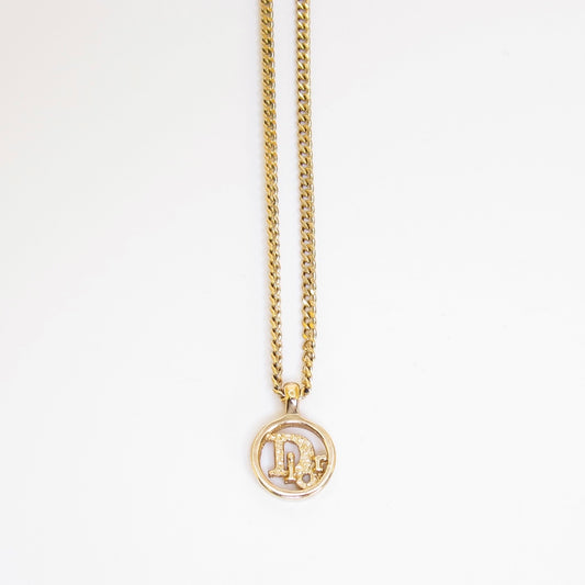 Christian Dior Vintage Dior Logo in Circle Golden Necklace