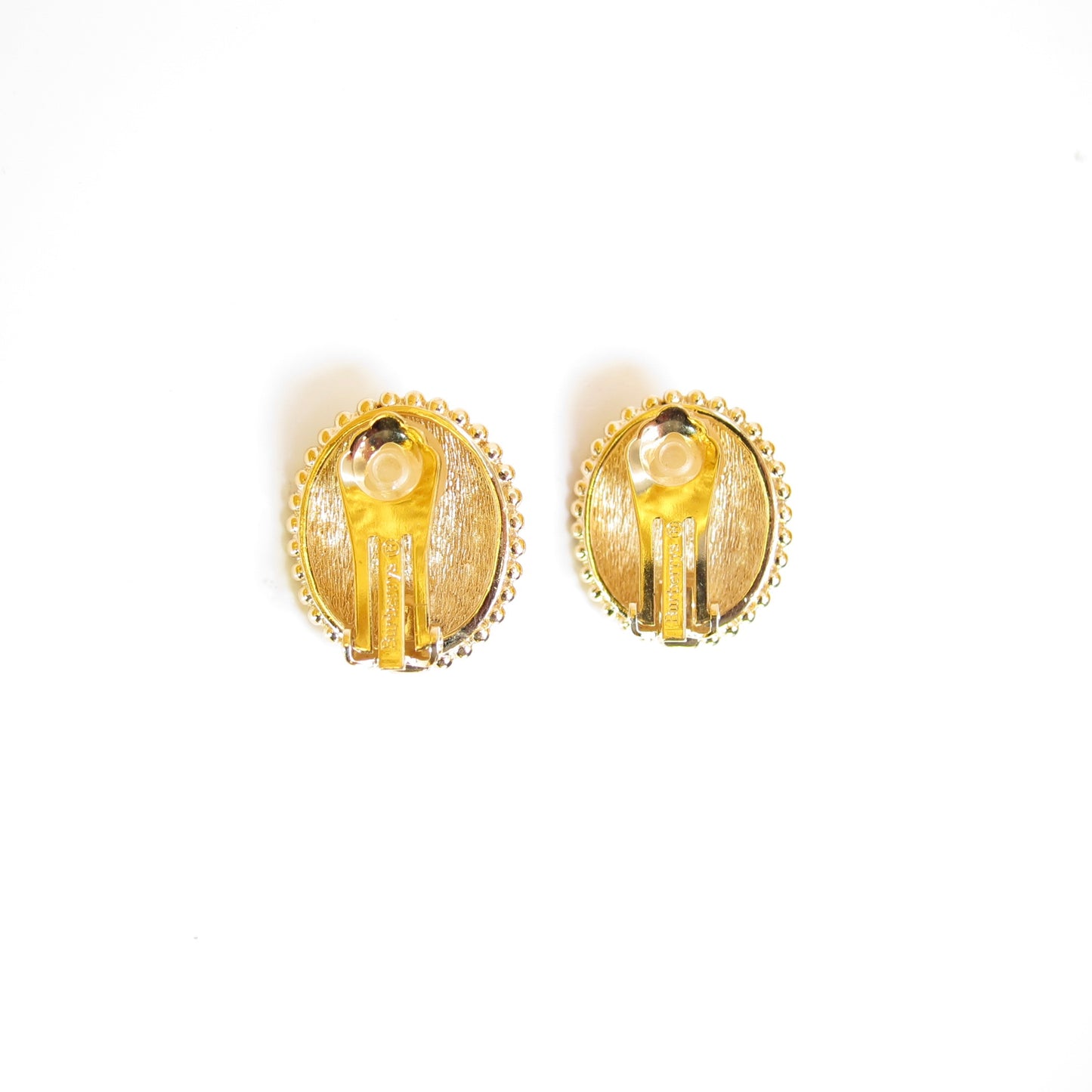 Burberry Vintage Oval Pearl and Dark Blue Golden Clip-on Earrings