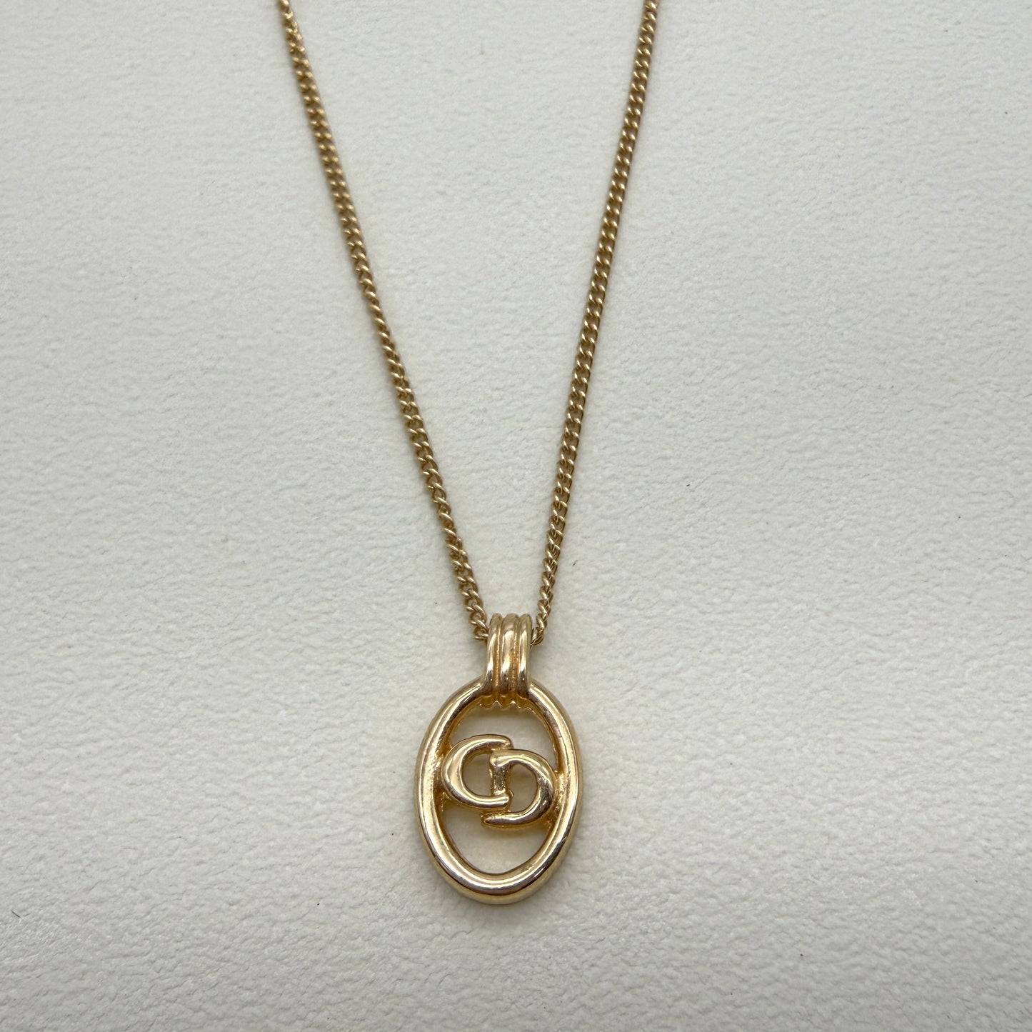 Christian Dior Vintage CD Logo in Oval Shape Golden Necklace