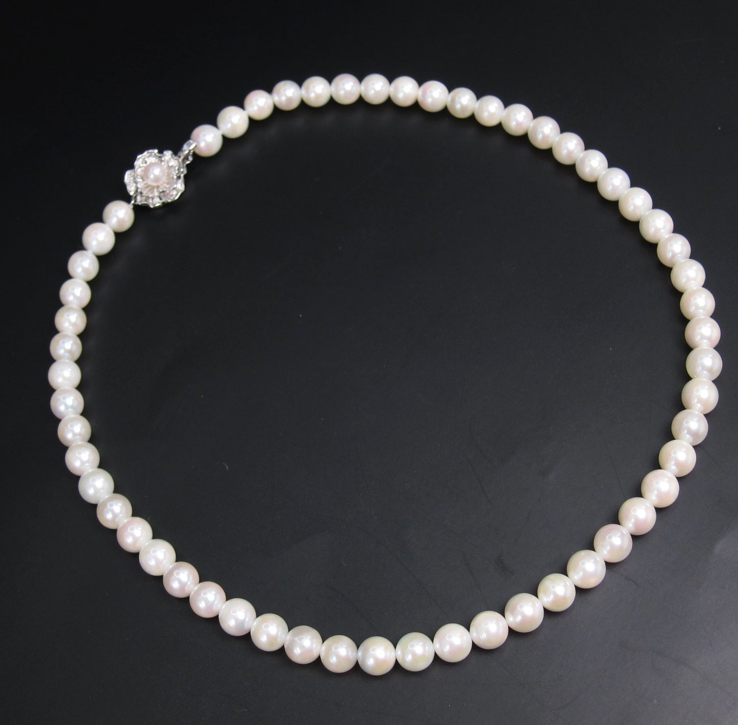 No Brand Vintage Akoya Pearl with Sv Flower Buckle Necklace