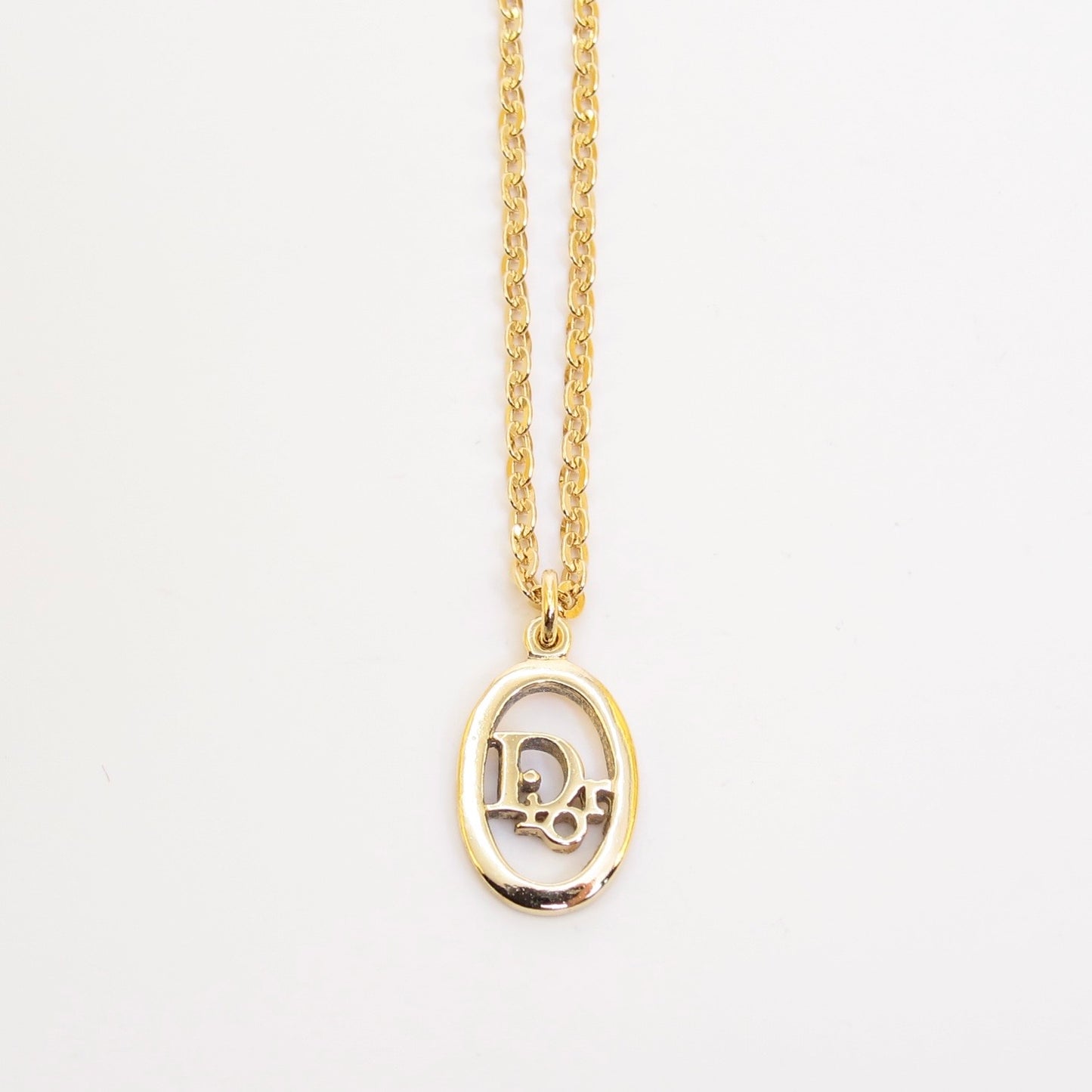 Christian Dior Vintage Dior Logo in Oval Shaped Golden Necklace