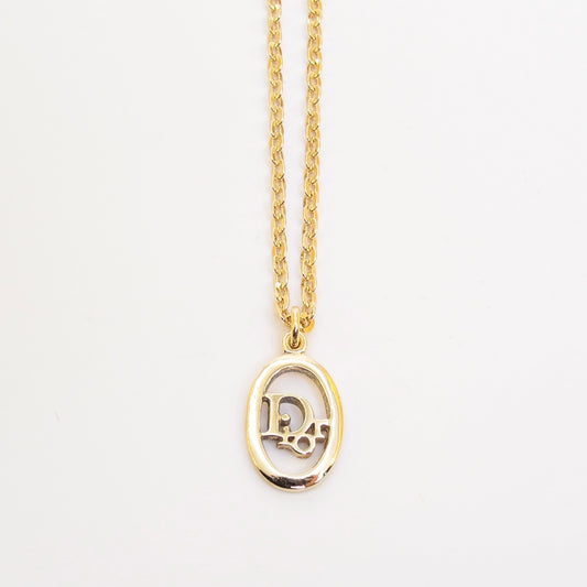 Christian Dior Vintage Dior Logo in Oval Shaped Golden Necklace