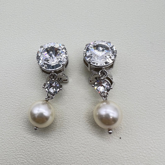 Miu Miu Vintage Rhinestone and Pearl Silver Clip-on Earrings
