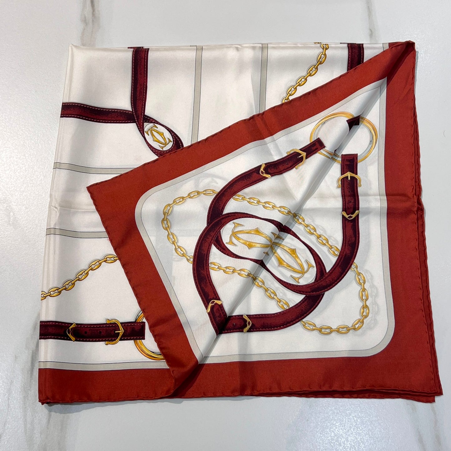 Cartier Vintage Must De Cartier Belt & Chain Motif Silk Square Scarf