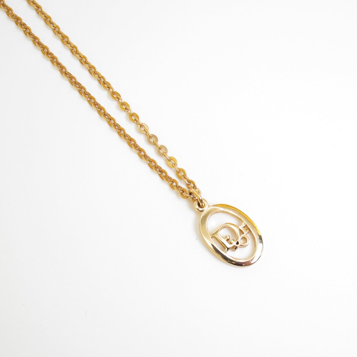 Christian Dior Vintage Oval CD Logo Gold-Tone Necklace
